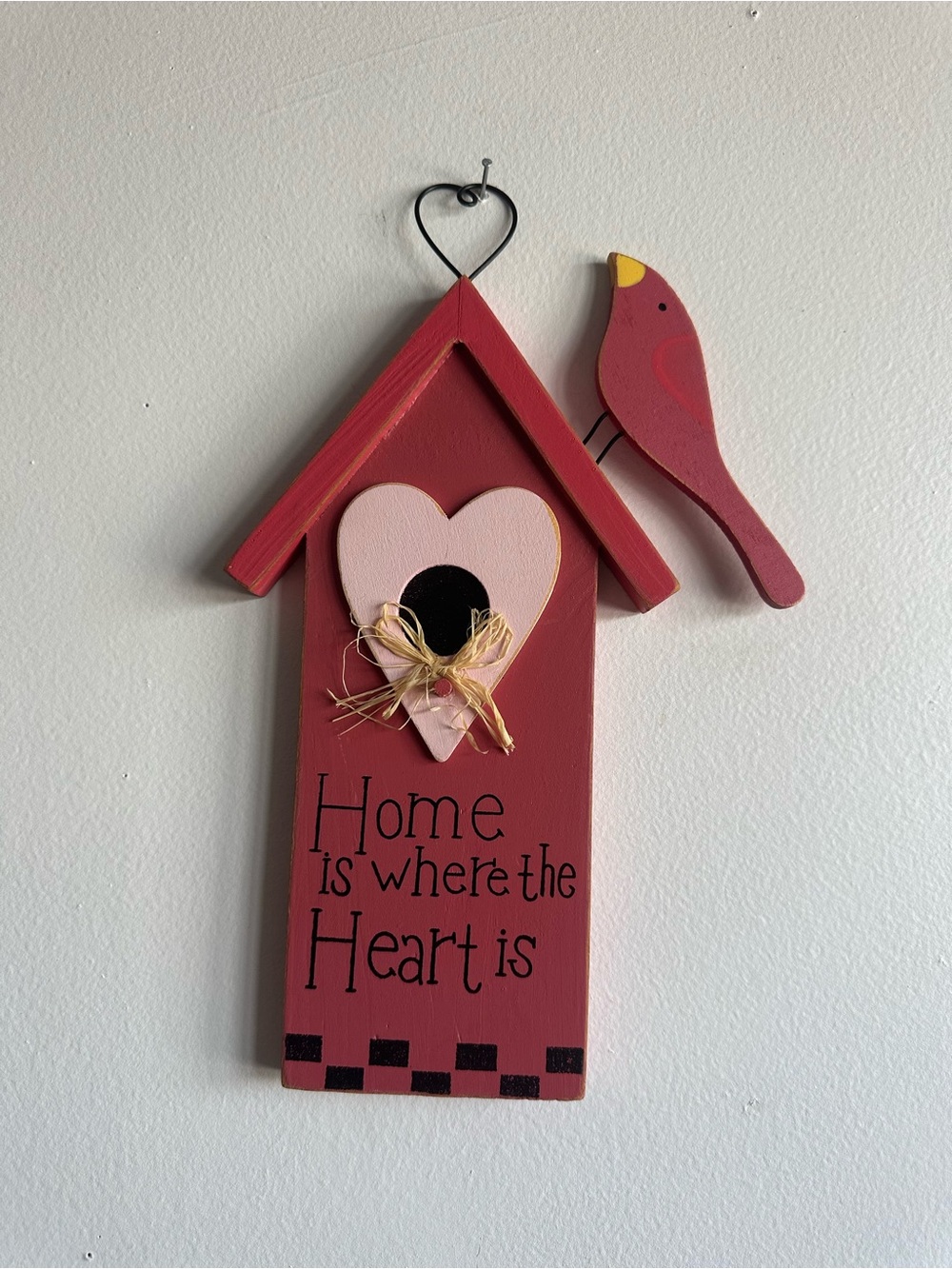 Vintage 90s Country Wooden Birdhouse Folk Art Home is where the Heart is